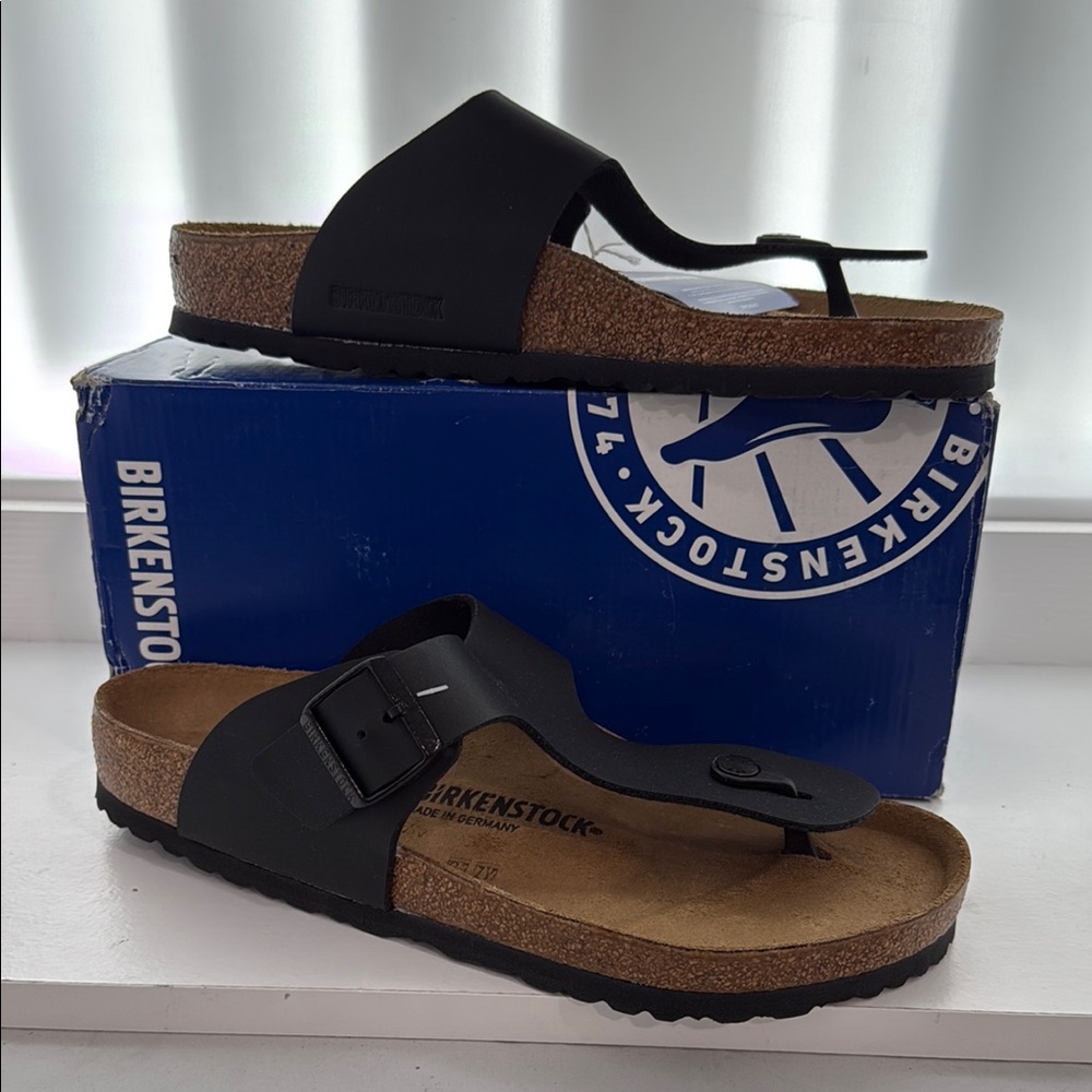 Birkenstock Black Thong Sandals with Cork Footbed